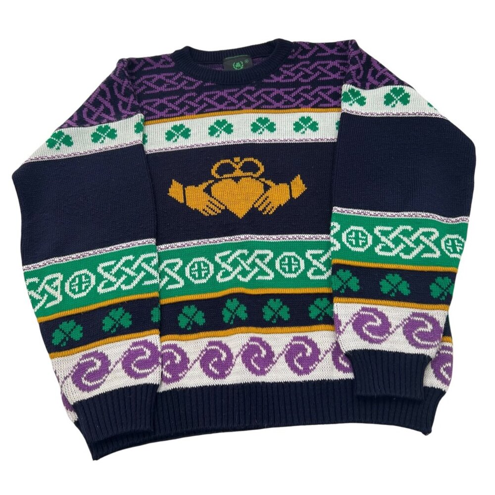 Emerald Isle Claddagh & Shamrock Irish Knit Sweater Celtic Patterns Sz Medium